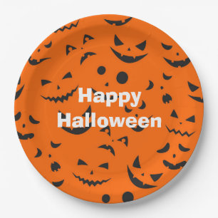 Happy Halloween Party Orange Pumpkin Smile Paper Plate