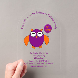 Happy Halloween Party Owl Custom Acrylic Invitations