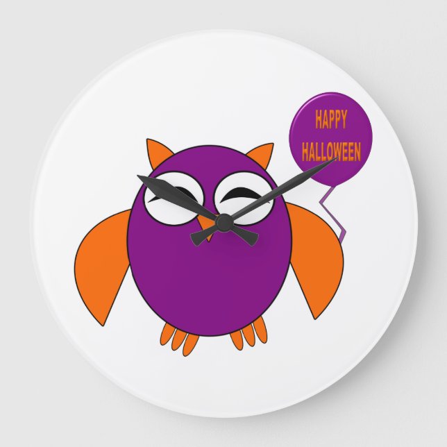 Happy Halloween Party Owl Wall Clock (Front)