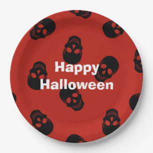 Happy Halloween Party Red Skull Paper Plate