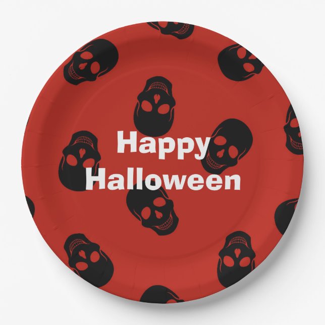Happy Halloween Party Red Skull Paper Plate (Front)