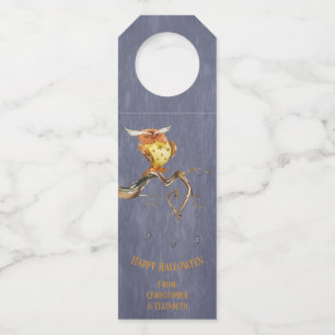 Happy Halloween  Party Spooky Owl Monogram Spiders Bottle Tag