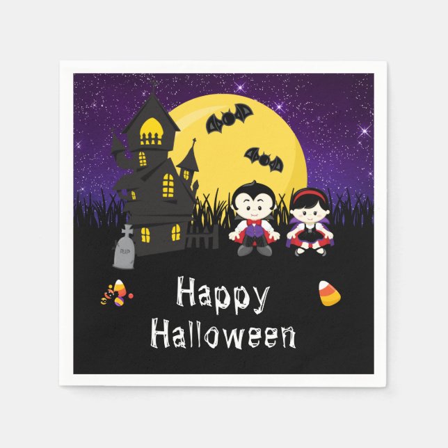 Happy Halloween Party Vampires Purple Napkin (Front)