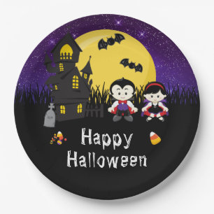 Happy Halloween Party Vampires Purple Paper Plate