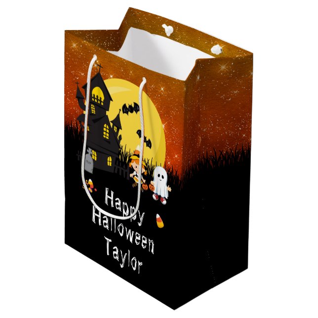 Happy Halloween Party Witch Ghost Dark Orange Medium Gift Bag (Front Angled)