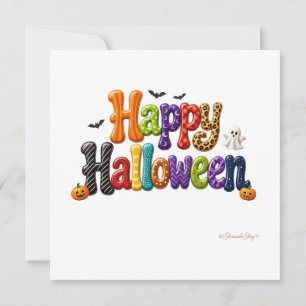 Happy Halloween Patterned Bubble Letters Square Card
