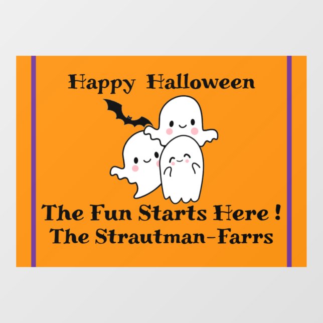 Happy Halloween PERSONALIZE Cute Ghost Bat Orange  (Sheet)