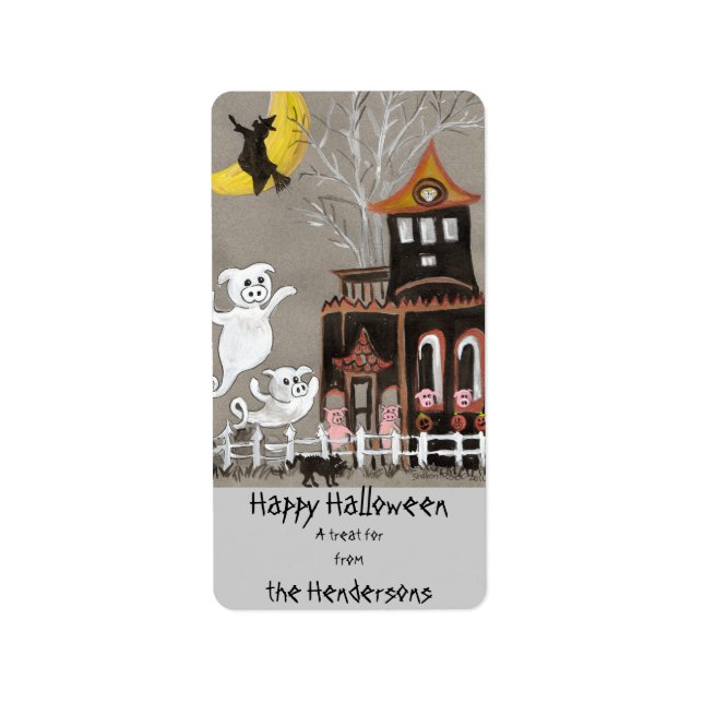 Happy Halloween Piggy Ghost - Treat Bag Labels (Front)