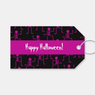 Happy Halloween Pink Dancing Skeleton Pattern Gift Tags