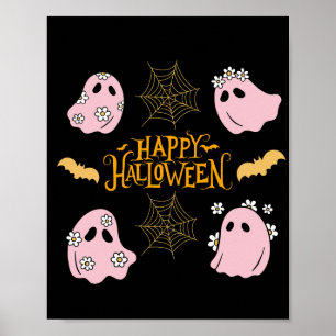 Happy Halloween Pink Ghosts Wall Art