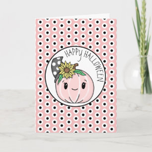 Happy Halloween Pink Pumpkin and Polka Dots Card