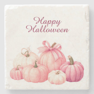 Happy Halloween Pink Pumpkin Coasters