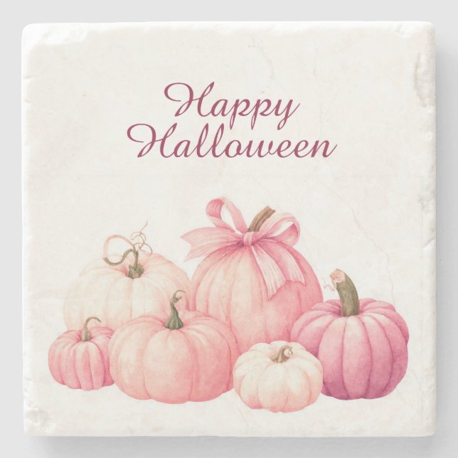 Happy Halloween Pink Pumpkin Coasters (Front)
