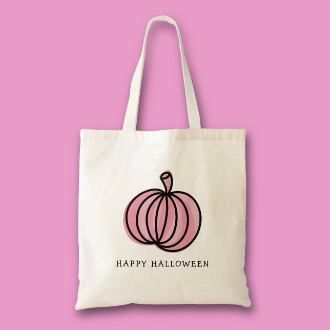 Happy Halloween Pink Pumpkin Tote Bag (Pink pumpkin Halloween tote bag for trick or treat)
