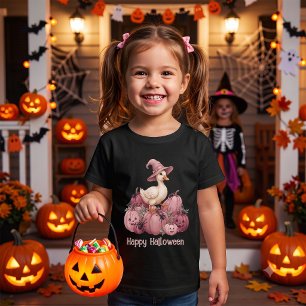 Happy Halloween Pink Witch Duck & Pink Pumpkins Baby T-Shirt