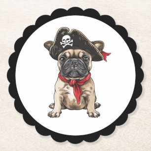 Happy Halloween Pirate French Bulldog Paper Coaster