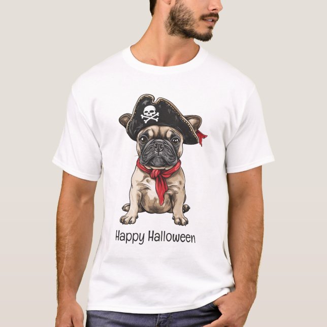 Happy Halloween Pirate French Bulldog T-Shirt (Front)