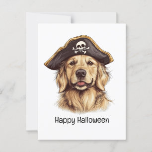 Happy Halloween Pirate Golden Retriever Dog Skull Postcard