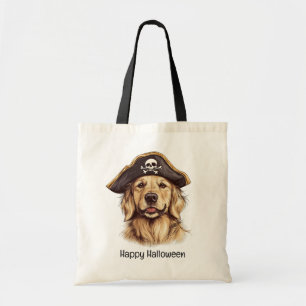 Happy Halloween Pirate Golden Retriever Dog Skull Tote Bag