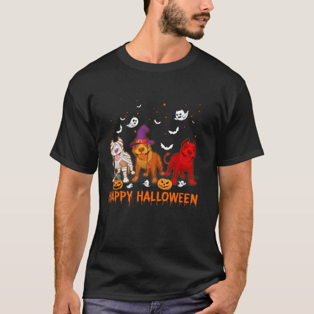 Happy Halloween Pitbull Witch Devil Pumpkin Pitbul T-Shirt (Front)