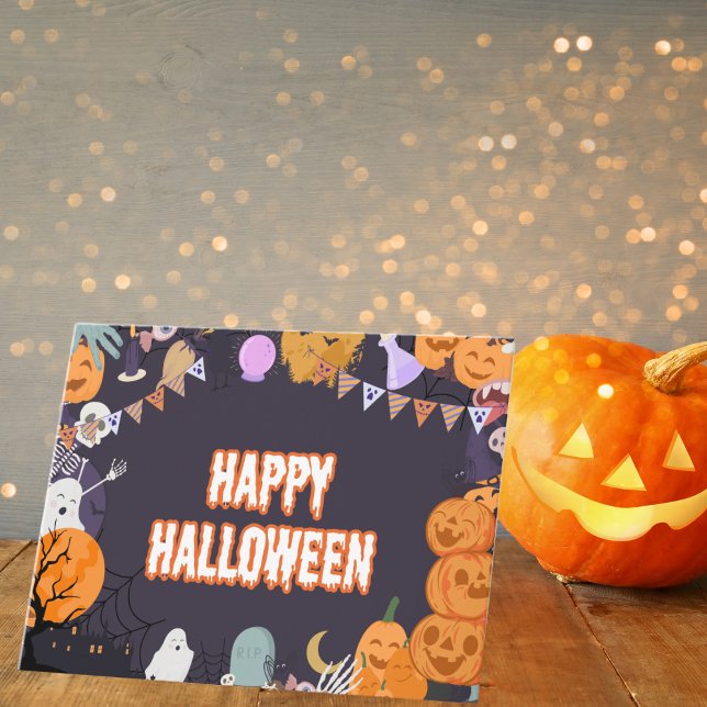 Happy Halloween Playful Cartoon Characters Card (Creator Uploaded)