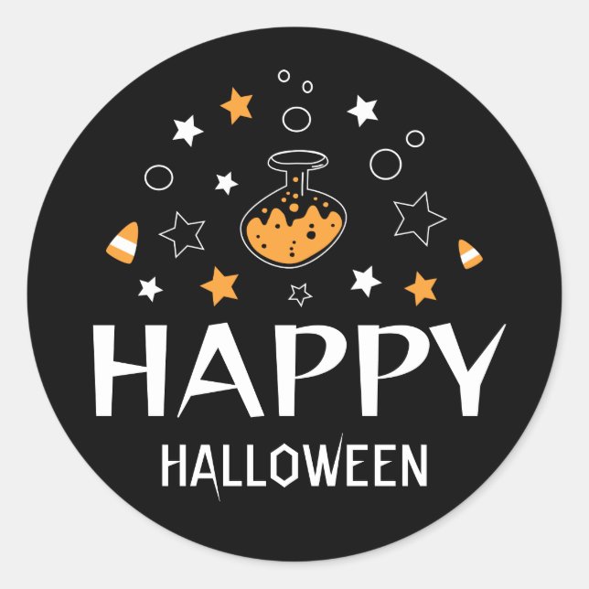 happy halloween potion bottle  classic round sticker (Front)