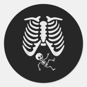 Happy Halloween Pregnant Baby Skeleton Spooky Seas Classic Round Sticker