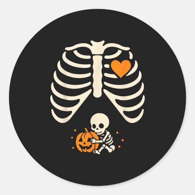Happy Halloween Pregnant Baby Skeleton Spooky Seas Classic Round Sticker (Front)