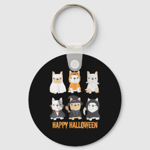 Happy Halloween Pug Dogs Cute French Bulldog Lover Key Ring