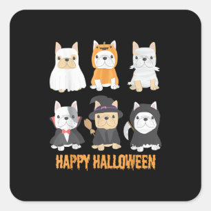 Happy Halloween Pug Dogs Cute French Bulldog Lover Square Sticker