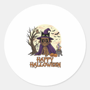 Happy Halloween Pug Witch Hat Cauldron Pumpkins_1 Classic Round Sticker