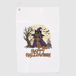 Happy Halloween Pug Witch Hat Cauldron Pumpkins_1 Golf Towel