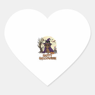 Happy Halloween Pug Witch Hat Cauldron Pumpkins_1 Heart Sticker