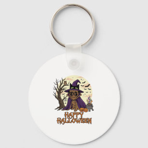 Happy Halloween Pug Witch Hat Cauldron Pumpkins_1 Key Ring
