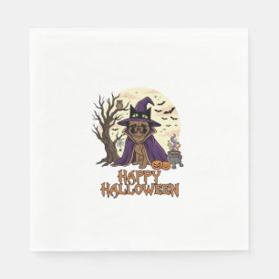 Happy Halloween Pug Witch Hat Cauldron Pumpkins_1 Napkin
