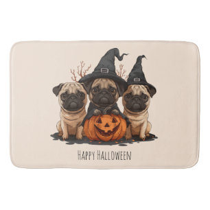 Happy Halloween Pugs Jack O Lanterns Bath Mat