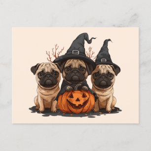 Happy Halloween Pugs Jack O Lanterns Postcard