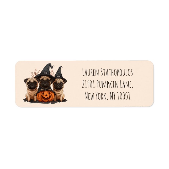 Happy Halloween Pugs Jack O Lanterns Return Address Label (Front)