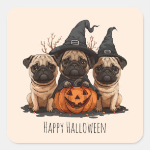 Happy Halloween Pugs Jack O Lanterns Square Sticker