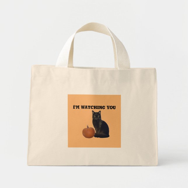 Happy Halloween Pumpkin and Black Cat Orange    Mini Tote Bag (Front)