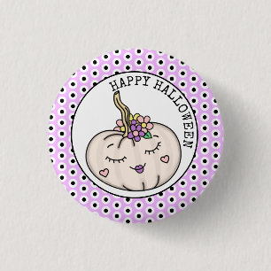 Happy Halloween Pumpkin and Polka Dots 3 Cm Round Badge