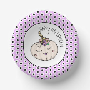 Happy Halloween   Pumpkin and Polka Dots Paper Plate