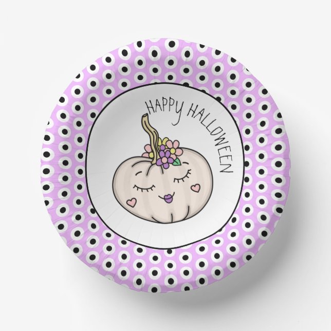 Happy Halloween | Pumpkin and Polka Dots Paper Plate (Front)