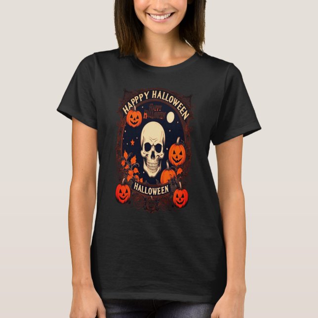Happy Halloween pumpkin and skull t-shirt  (Front)