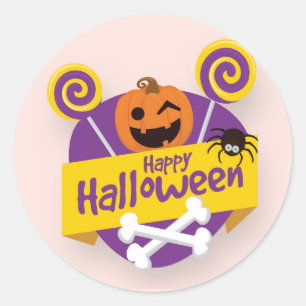 Happy Halloween Pumpkin and Spider Sticker Seal