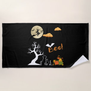 Happy Halloween Pumpkin Animal Lover Cat Dog Beach Towel