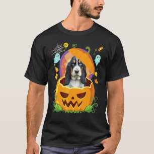 Happy Halloween Pumpkin Basset Hound Dog Witch Cut T-Shirt