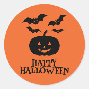 Happy Halloween Pumpkin Bat Minimal Classic Round Sticker