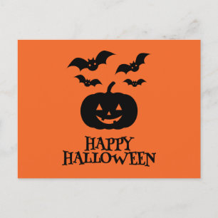 Happy Halloween Pumpkin Bat Minimal Holiday Postcard