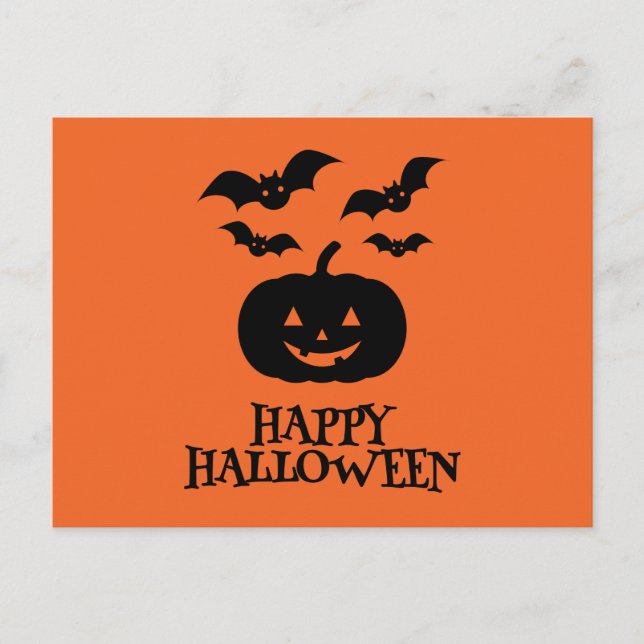 Happy Halloween Pumpkin Bat Minimal Holiday Postcard (Front)